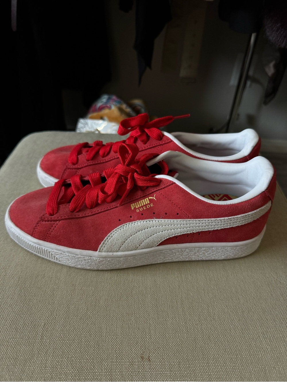 Puma Red Suede Sneakers with White Formstrip